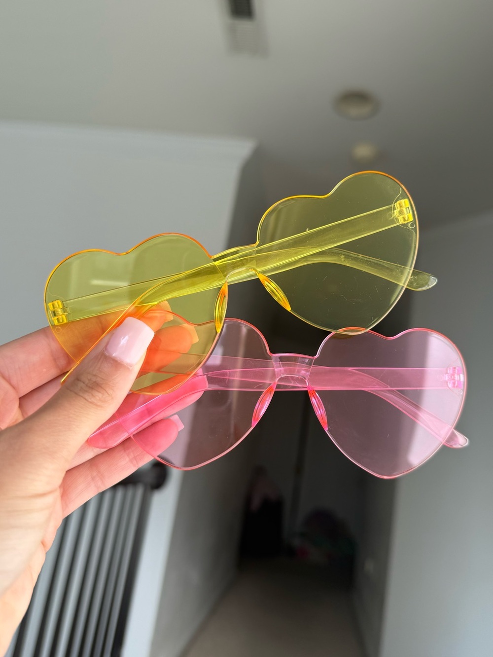 Heart-Shaped Sunglasses - Yellow & Pink